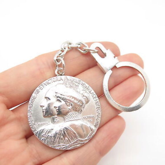 Coin Silver Antique Spain Alphonse XIII Victoria Anniversary Medal